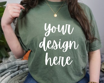 Comfort Colors C1717 Mockup Moss, Comfort Colors Moss Mockup, extra groot Comfort Colors Mockup C1717 Moss, Comfort Colors Model Mockup
