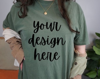 Comfort Colors C1717 Mockup Moss, Comfort Colors Moss Mockup, extra groot Comfort Colors Mockup C1717 Moss, Comfort Colors Model Mockup