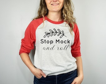 Next Level 6051 Tri-Blend 3/4 Raglan Vintage Red / Heather White Mockup, Weihnachts Raglan Mock-up, Vintage Red Raglan, 6051 Vintage Red Mock up