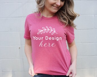 Bella Canvas 3001 Mockup, Bella Canvas Heather Raspberry Shirt Mockup, Model Mock up,Bella Canvas Heather Raspberry 3001 Mock up,3001 Mockup