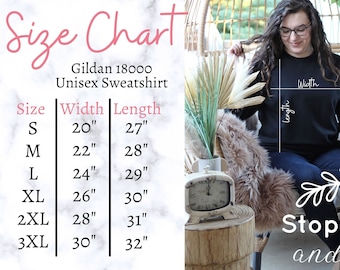 Gildan 18000 Size Chart, Unisex Sweatshirt Size Chart, 18000 Size Chart, Gildan Size Chart, Unisex Gildan 18000 Size Guide, Model Size Chart