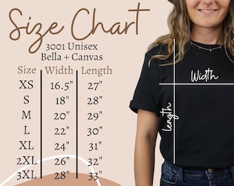 3001 Size Chart, Bella Canvas 3001 Size Chart, Bella Canvas Size Chart, Print On Demand Size Chart, Bella And Canvas Size Chart 3001
