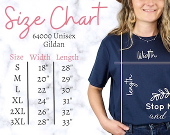 Gildan 64000 Größentabelle, Unisex T-Shirt Größentabelle, 64000 Größentabelle, Gildan Größentabelle, Navy Gildan 64000 Größentabelle, Modell Größentabelle