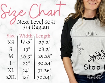 Next Level 6051 Size Chart - Next Level Raglan Size Chart - Next