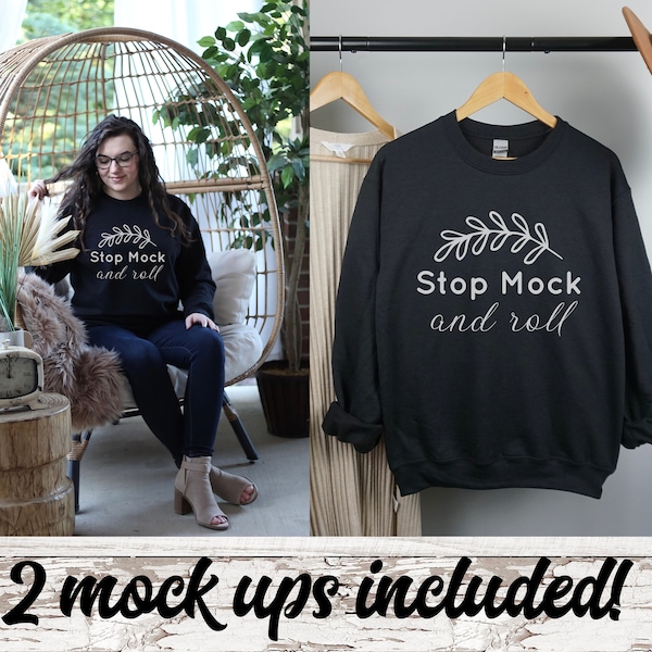 Gildan 18000 Black Mock Up Bundle, Fall Black Mock Up, Sweatshirt Hanging, Black 18000, Cute Fall Mock Ups, Gildan Summer Sweatshirt Mockup