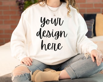 Comfort Colors 1566 Mockup White, Comfort Colors White Sweatshirt Mockup, Oversized Comfort Colors Mockup 1566 White, 1566 Model Mockup
