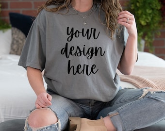 Comfort Colors C1717 Mockup Grey, Comfort Colors Grey Mockup, Oversized Comfort Colors Mockup C1717 Gray, Comfort Colors Model Mockup