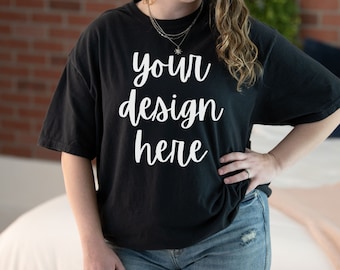 Comfort Colors C1717 Mockup Black, Comfort Colors Black Mockup, Oversized Comfort Colors Mockup C1717 Black, Comfort Colors Model Mockup