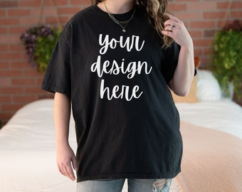 Comfort Colors C1717 Mockup Black, Comfort Colors Black Mockup, Oversized Comfort Colors Mockup C1717 Black, Comfort Colors Model Mockup