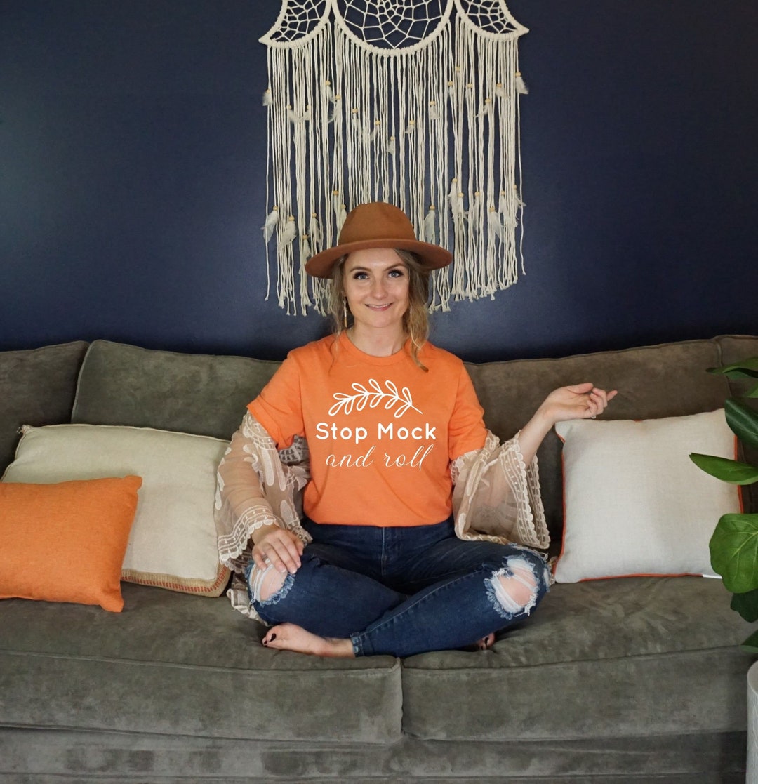 Heather Orange Bella Canvas 3001 Mockup, Orange Bella Canvas 3001 Flat ...