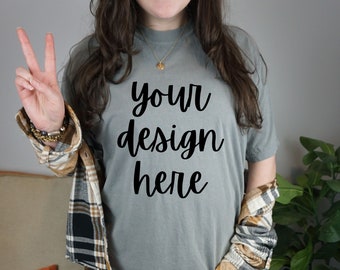Comfort Colors C1717 Mockup Grey, Comfort Colors Grey Mockup, Oversized Comfort Colors Mockup C1717 Gray, Comfort Colors Model Mockup