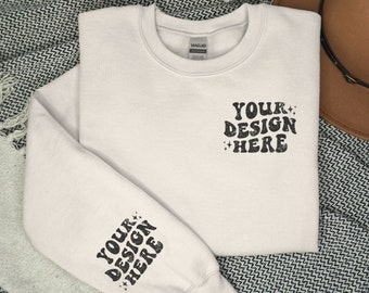 Gildan 18000 Ärmel Sweatshirt Mockup, Sand Ärmel Pullover Mockup, Sweatshirt Ärmel Mockup, Manschette Mockup, Handgelenk Mockup, Sweatshirt Mockup
