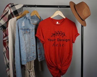 Canvas Red Bella Canvas 3001 Mockup, Canvas Red Mockup, Hängendes Mockup 3001, Bella Canvas Red, 3001 flatlay Mockup, Boho 3001, Fall Mockups