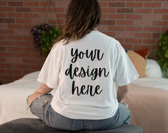 Comfort Colors C1717 Back Mockup White, Comfort Colors White Mockup, White Comfort Colors back of shirt mockup, Model Comfort Colors Mockup