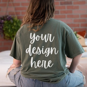Comfort Colors C1717 Back Mockup Moss, Comfort Colors Moss Mockup, Oversized Comfort Colors Back of Shirt Mockup,Comfort Colors Model Mockup