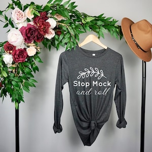 Dark Grey Heather 3501 Long Sleeve MockUp, Bella And Canvas 3501 Mockup, Dark Grey Heather Fall Mock, Womens 3501 Mockup, Bella Canvas Mocks