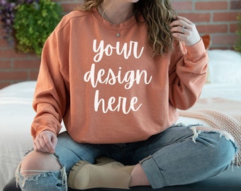 Comfort Colors 1566 Mockup Terrakotta, Comfort Colors Sweatshirt Terrakotta Modell Mockup, Överdimensionerad Comfort Colors Mockup 1566 Terrakotta