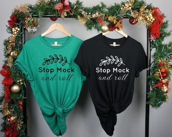 Bella Canvas 3001 Schwarz und Kelly Green MockUp, passendes Bella Canvas 3001, Paar hängendes Mockup, flaches Lay Mockup, Group Christmas Mockup