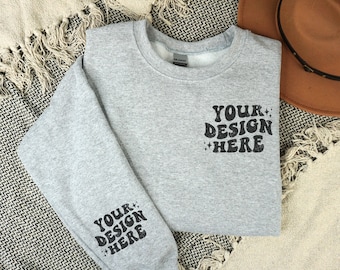 Gildan 18000 Ärmel Sweatshirt Mockup, Sport Grau Ärmel Pullover Mockup, Spot Grau Sweatshirt Ärmel Mockup, Manschette Mockup, Handgelenk Mockup