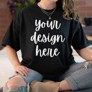 Comfort Colors C1717 Mockup Black, Comfort Colors Black Mockup, Oversized Comfort Colors Mockup C1717 Black, Comfort Colors Model Mockup