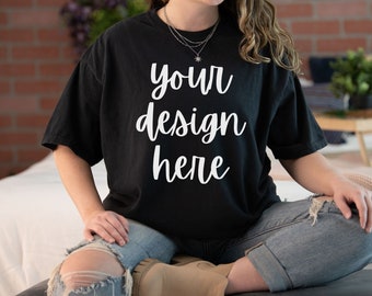 Comfort Colors C1717 Mockup Black, Comfort Colors Black Mockup, Oversized Comfort Colors Mockup C1717 Black, Comfort Colors Model Mockup