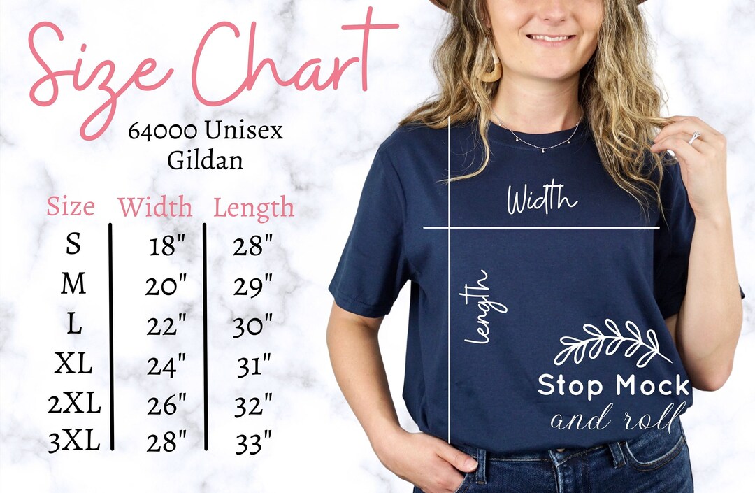 Gildan 64000 Size Chart, Unisex T-shirt Size Chart, 64000 Size Chart ...
