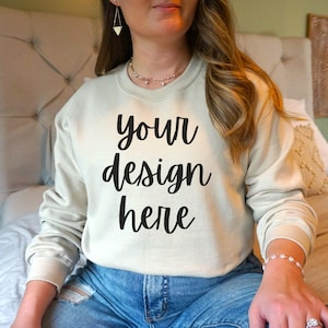 Gildan 18000 Sand Mockup, Sand 18000 Mockup, Sand Gildan 18000 Mockup, 18000 Sand Model Mockup, Sand Gildan Sweatshirt Mockup, Sand Mockup