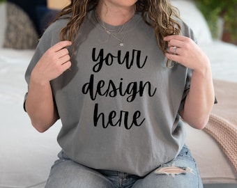 Comfort Colors C1717 Mockup Grey, Comfort Colors Grey Mockup, Oversized Comfort Colors Mockup C1717 Gray, Comfort Colors Model Mockup