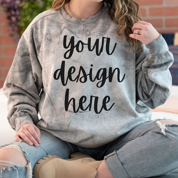 Comfort Colors 1545 Mockup Smoke, Comfort Colors Smoke Sweatshirt Mockup, Color Blast Comfort Colors Mockup 1545 Smoke, Smoke Model Mockup