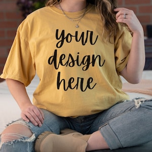 Comfort Colors C1717 Mockup Mustard, Comfort Colors Mustard Mockup, Oversized Comfort Colors Mockup C1717 Mustard, Comfort Colors Model Mock