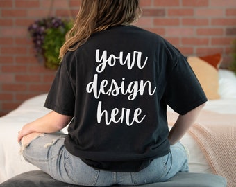 Comfort Colors C1717 Back Mockup Black, Comfort Colors Black Mockup, Comfort Colors Back of Shirt Mockup, Comfort Colors Model Back Mockup