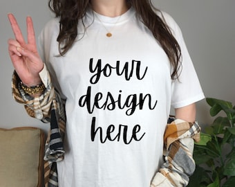 Comfort Colors C1717 Mockup White, Comfort Colors White Mockup, Oversized Comfort Colors Mockup C1717 White, Comfort Colors Model Mockup