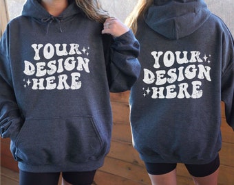 18500 Vorder- und Rückenmockup Dark Heather, Gildan 18500 Hoodie Vorder- und Rückenmockup Dark Heather, Übergroße Vorder- und Rückseite 18500 Model Mock