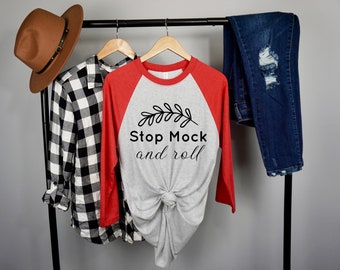 Siguiente nivel 6051 Tri-Blend 3/4 Raglan Vintage Red/Heather White Mockup, Navidad Raglan Mock up, Vintage Red Raglan,6051 Vintage Red Mock up