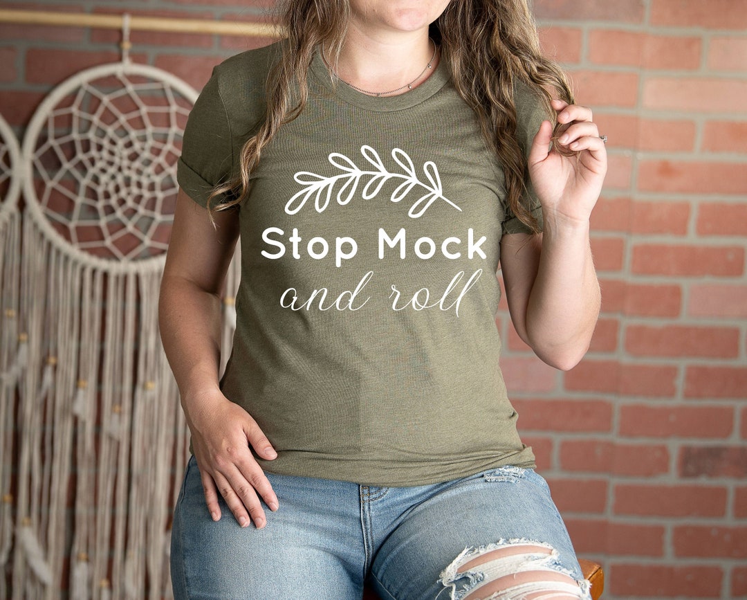 Heather Olive Bella Canvas 3001 Mockup, Heather Olive 3001 Model Mockup ...