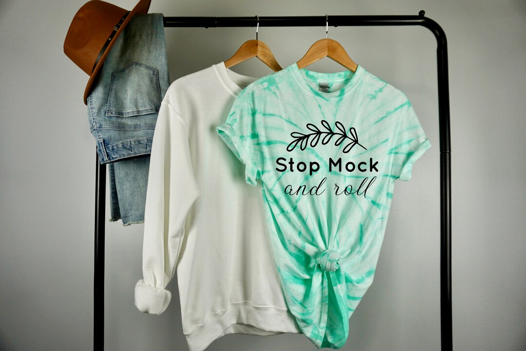 Mint Tie-dye Cyclone Hanging Mockup, Mint Gildan 5000 Tie Dye Mock Up ...