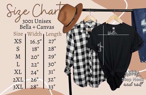3001 Size Chart, XS - 3XL Size Chart, Bella Canvas 3001 Size Chart, Bella Canvas Size Chart, Bella And Canvas Size Chart 3001