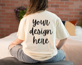 Comfort Colors C1717 Back Mockup Ivory, Comfort Colors Ivory Mockup, Comfort Colors back of shirt mockup, Model Comfort Colors Mockup