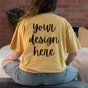 Comfort Colors C1717 Back Mockup Mustard, Comfort Colors Mustard Mockup, Comfort Colors Back of Shirt Mockup, Model Comfort Colors Mockup