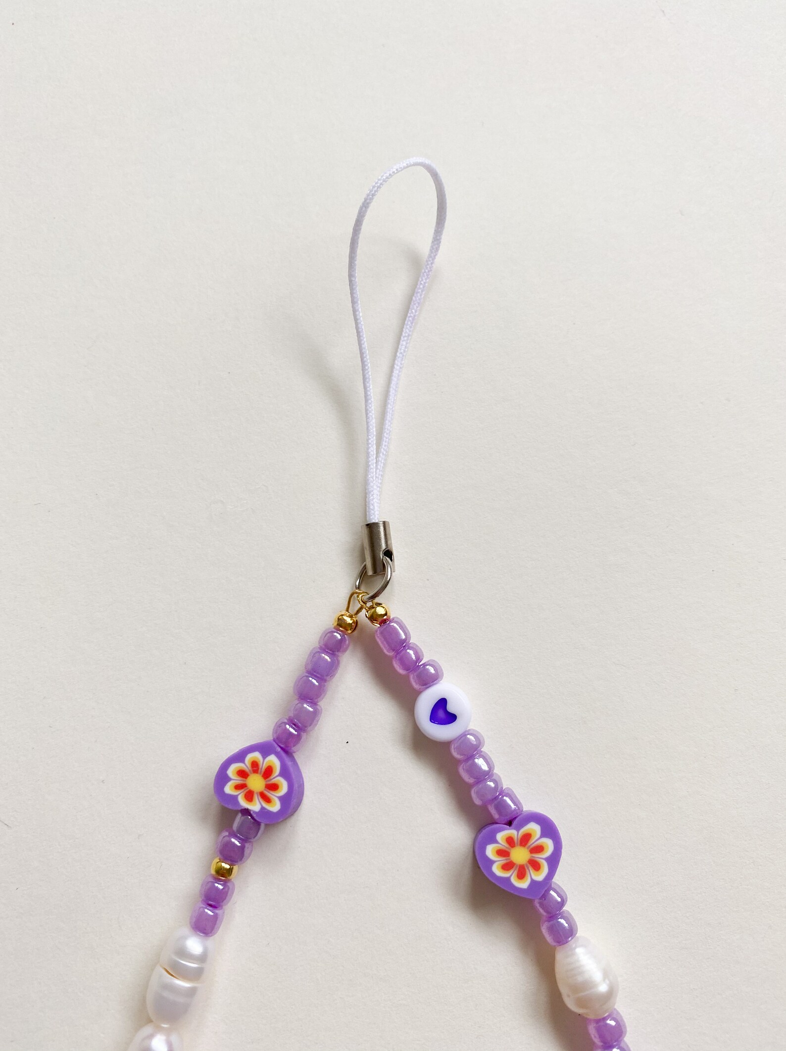 Purple beaded phone strap with pearls Purple phone charm Etsy