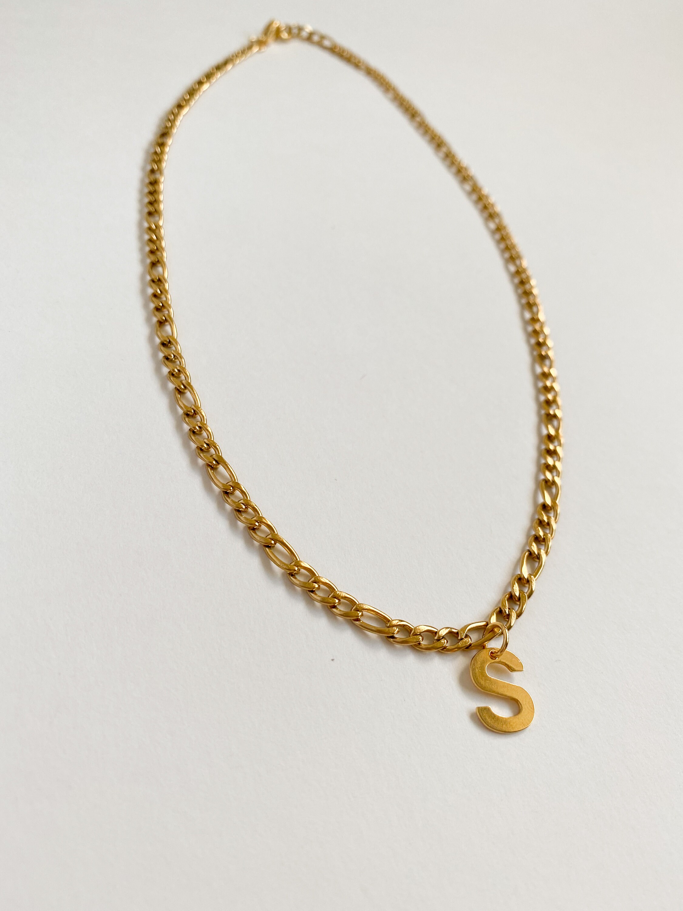 Gold Plated Figaro Chain Necklace With Initial Letter Etsy UK