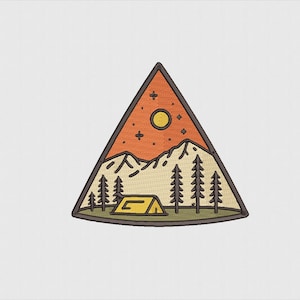 Camping Tent Embroidery Design, Triangle Mountain Scene (Digital Download