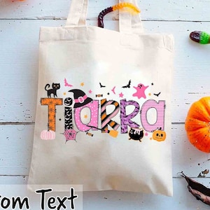 Personalized Halloween Tote Bag, Customized Halloween Name Bag, Halloween Bags for Girls, Girls Halloween Tote Bag, Trick or Treat Tote Bag