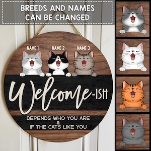 Personalized Cat Welcome-ISH Door Sign, Custom Cat Sign, Welcome Door Hanger, Cat Welcome Sign, Cat Mom Gift, Cat Decor, Front Door Decor