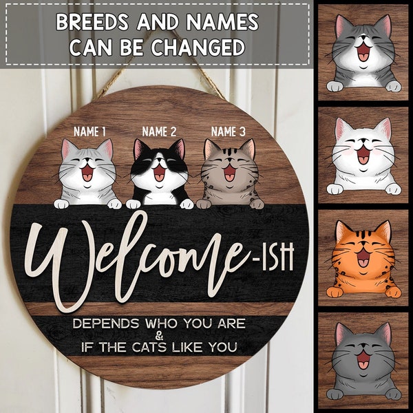 Plaque de porte de bienvenue personnalisée chat-ISH, plaque de chat personnalisée, accroche-porte de bienvenue, plaque de bienvenue de chat, cadeau de maman de chat, décoration de chat, décoration de porte d'entrée