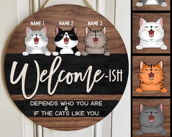 Letrero de puerta personalizado de bienvenida para gatos, letrero de gato personalizado, colgador de puerta de bienvenida, letrero de bienvenida para gatos, regalo de mamá de gato, decoración de gatos, decoración de puerta principal