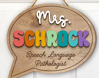 Personalized Appreciation SLP Teacher Gifts, Speech Therapist Gift, Custom Teacher Name Wooden Door Sign, 3D Speech Name Sign For Therapists