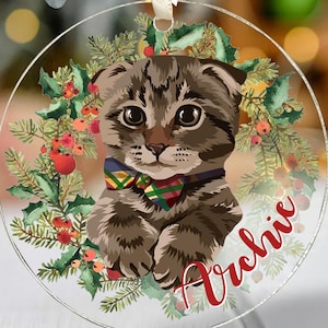 Personalized Cat Ornament with Photo & Name, Custom Cat Christmas Ornament, Custom Pet Ornament, Gift for Pet Lovers, Pet Memorial Ornament