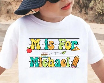 Back To School Kids Shirt, Personalized Alphabet Boys Shirt, Custom Name Shirt For Kids, Cute Kindergarten Shirt, First Day Of School Shirt