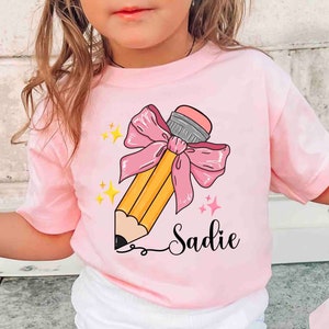 Personalized Back To School Kids Shirt, Pencil Bow Kids Name Shirt For Girls, Custom Kids Name Toddler Shirt, First Day Of School Kids Shirt